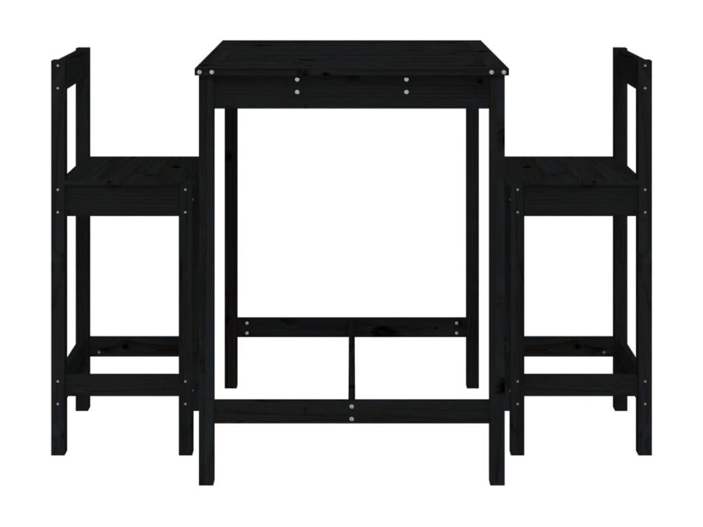 3-piece garden bar set, black solid pine wood 04227CTYF