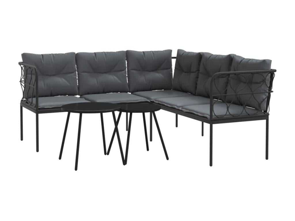 Garden sofa and cushion set, black steel and textilene, 76429CCLW