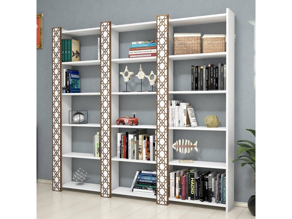 Nidchicshop 3-Shelf Bookcase, 184cm Long, Wood and White, 85833ZMTV