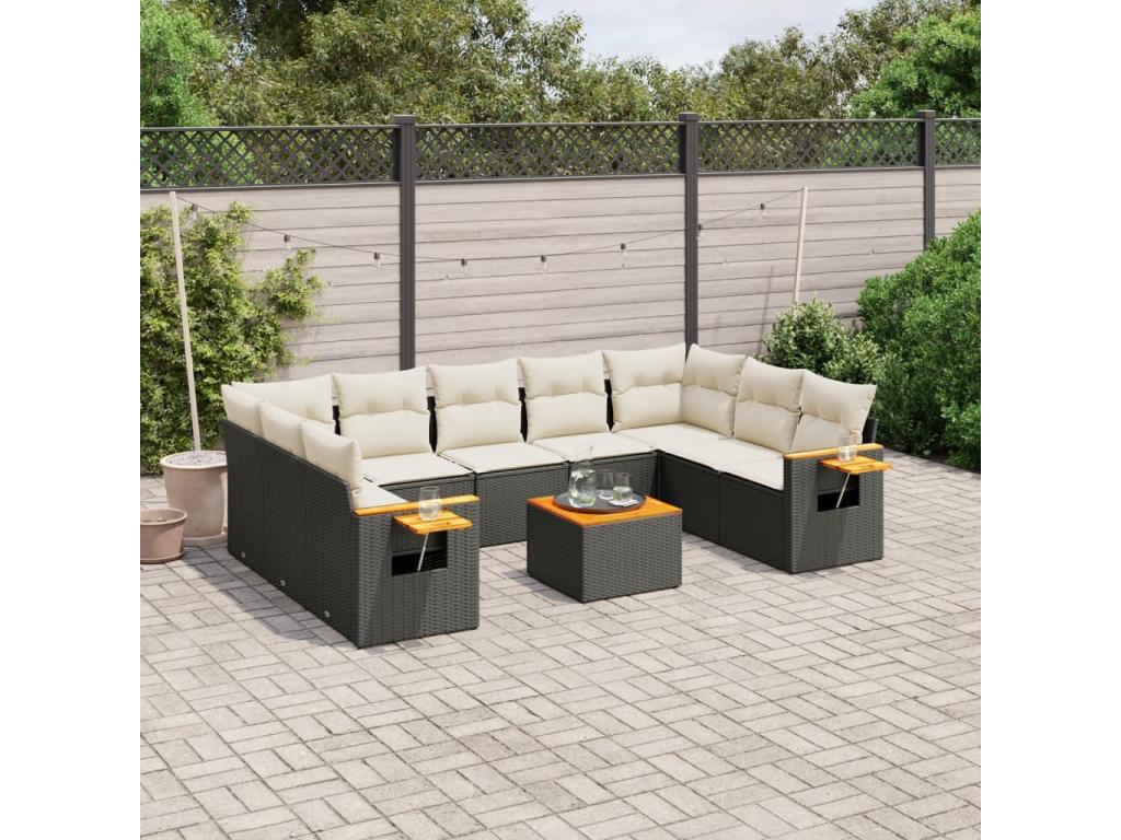 10-piece garden furniture set with cushions, black resin wicker, 08068KVWK