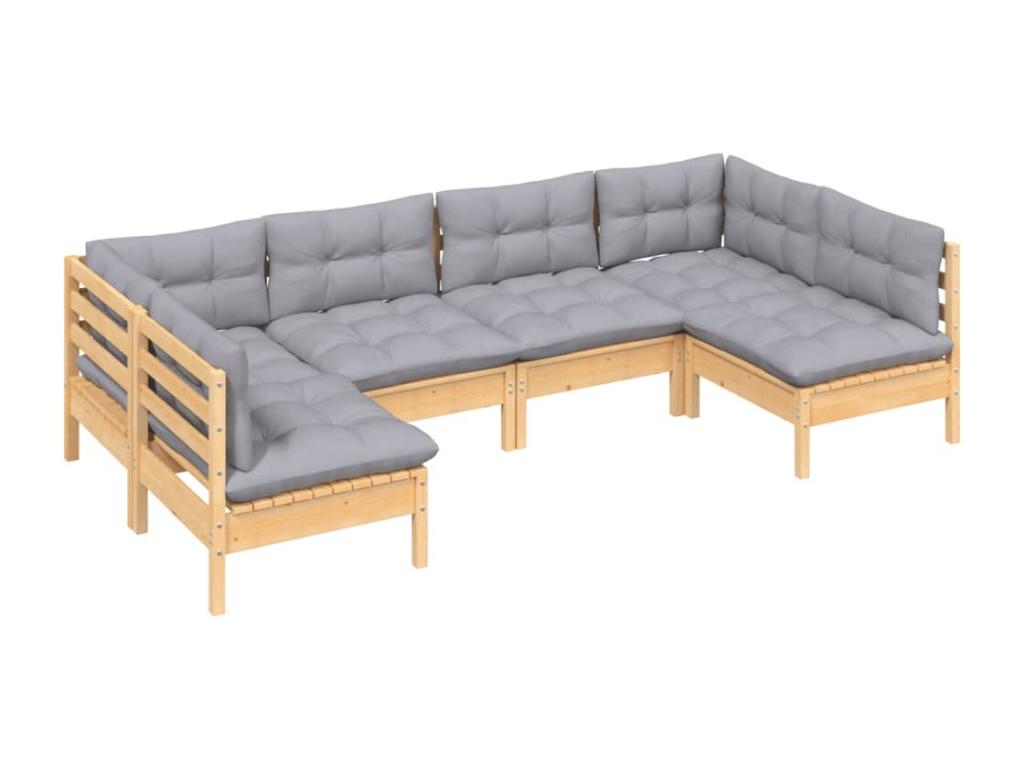 6-piece garden furniture set with grey cushions, solid pine wood 92377SUGZ