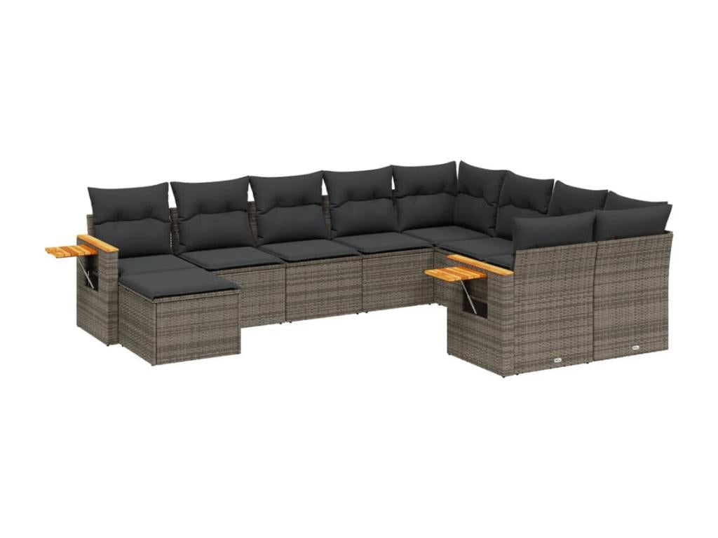 10-piece garden furniture set with cushions, grey woven resin 11517NROE
