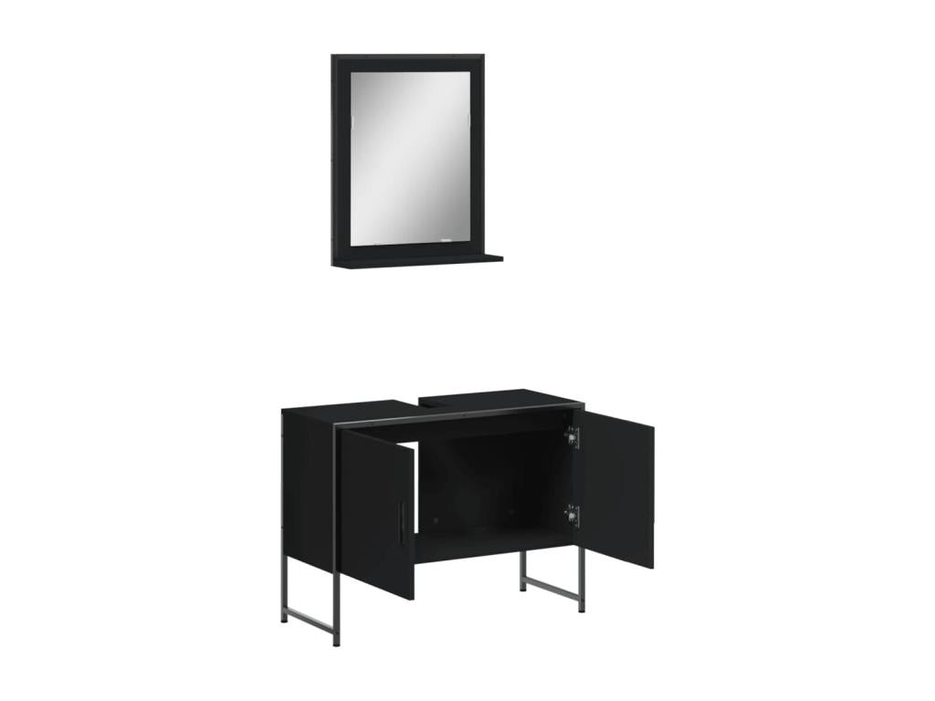 2-piece bathroom cabinet set, black engineered wood finish, 45117SOVL