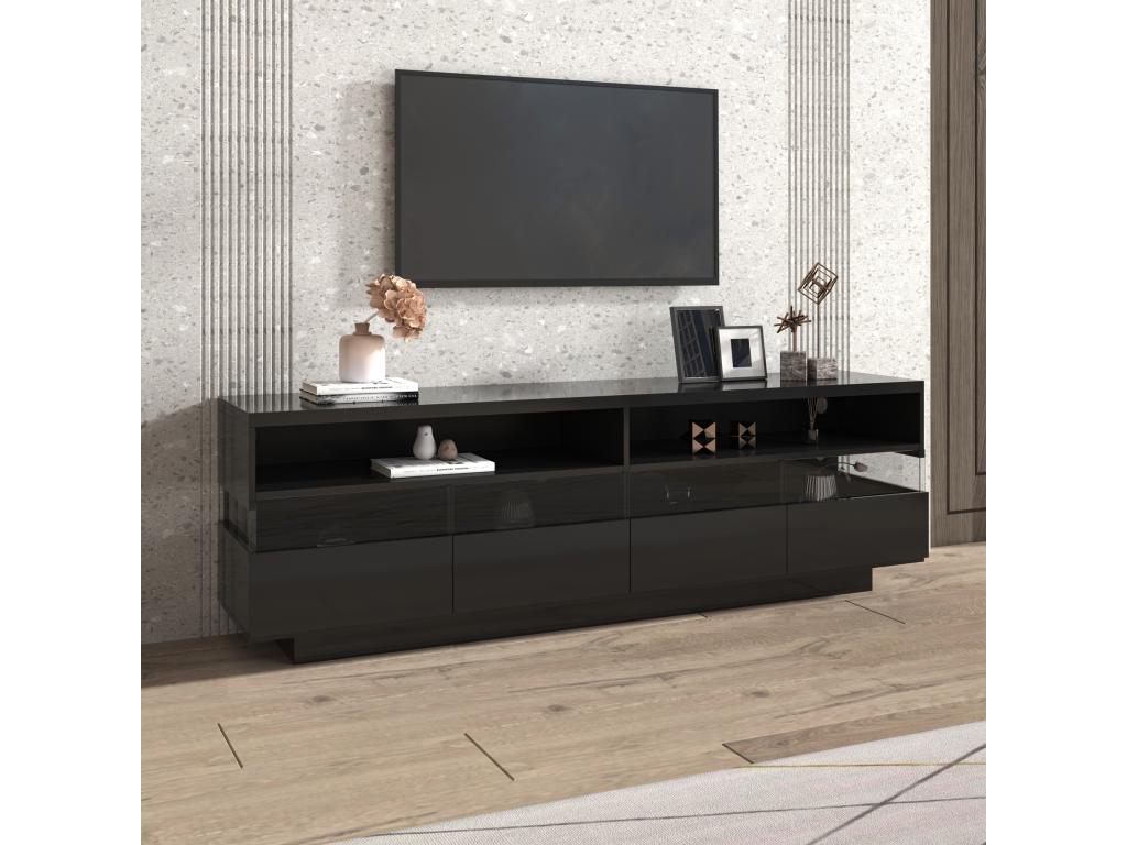 High-gloss TV stand with 4 drawers and 2 compartments - 173.5x55x38 cm - LEDs - Particleboard - Black 34373YSKY