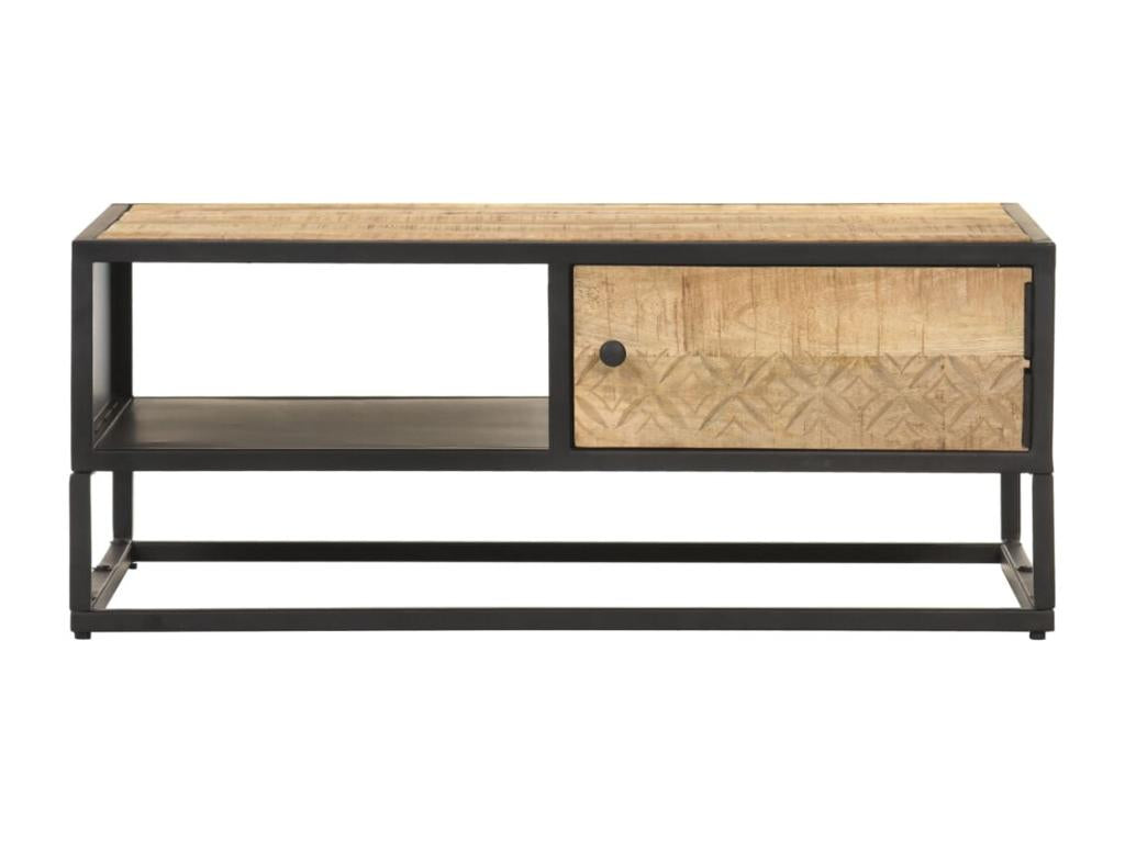 Coffee table with carved door, 90x55x36 cm, raw mango wood, 00718VKOP