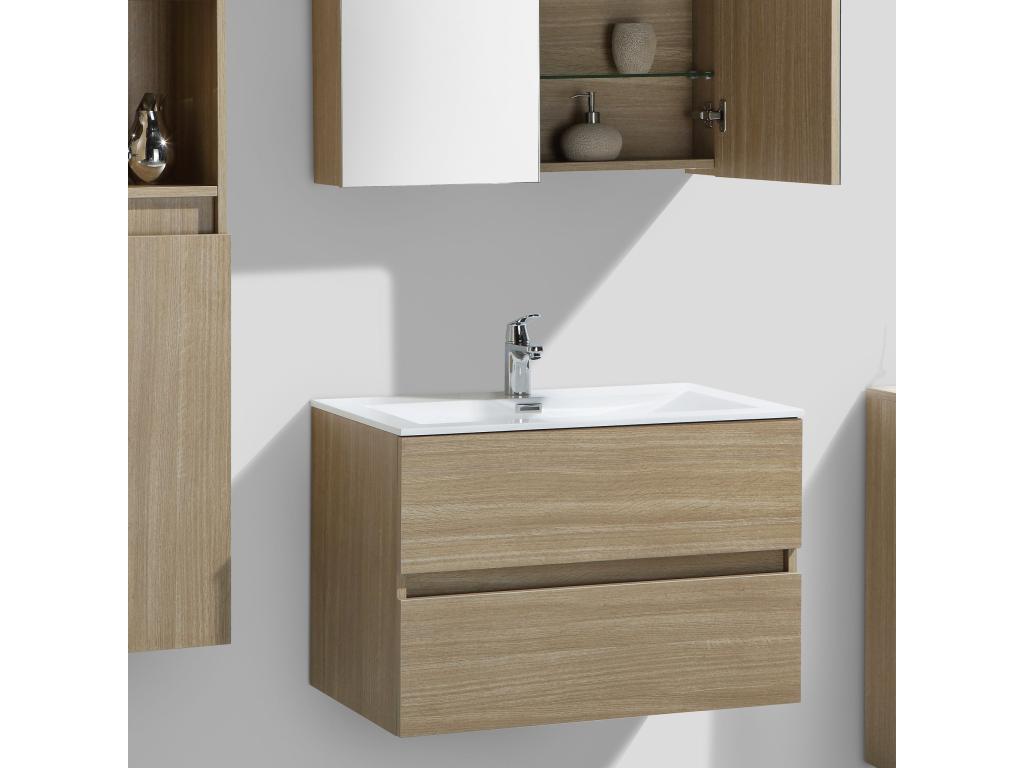 Nidchicshop single sink designer bathroom vanity unit, 80 cm wide, textured light oak, 32032WMOW