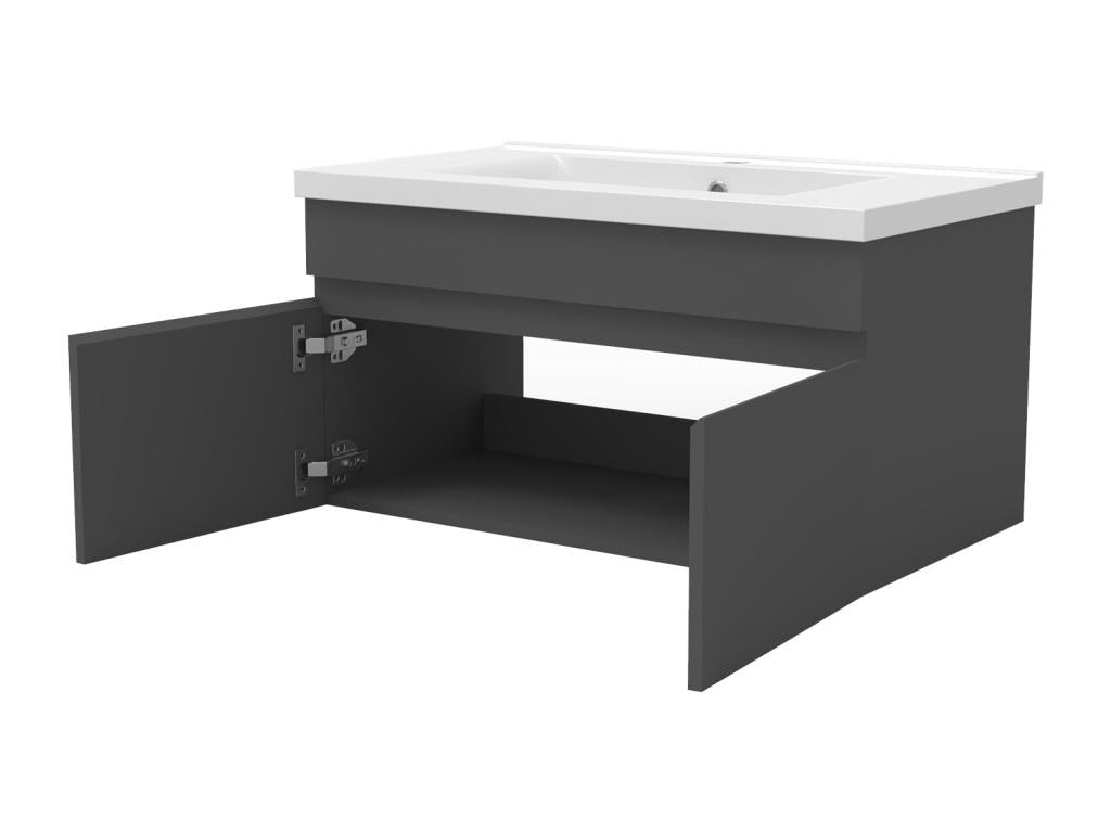 Vanity unit set, 100cm wide, with LED washbasin and 100cm mirror, anthracite, 94706RIAQ