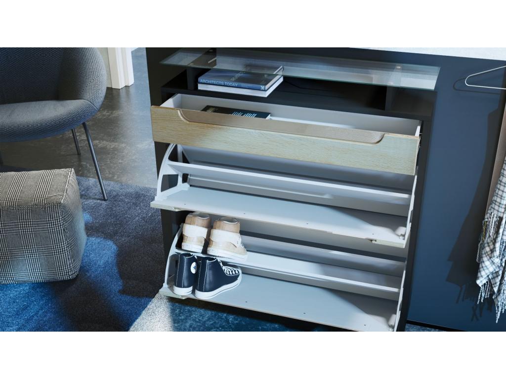High Gloss Matte Black and Sand Grey Shoe Cabinet 89x104x23 cm 21857XMTR