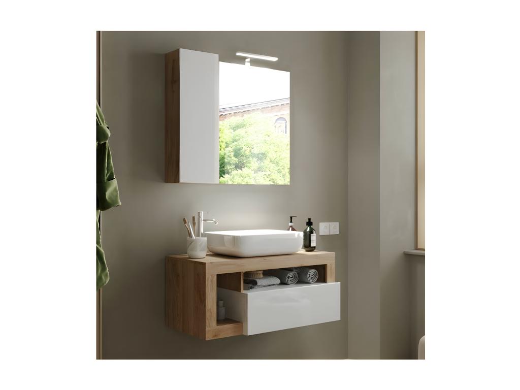 Wall-hung vanity unit 110 cm Natural Oak with basin - Nidchicshop 52216XWHR