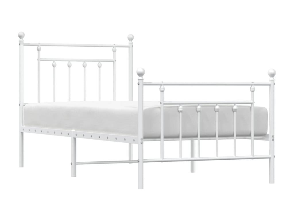 Metal bed frame with headboard and footboard, white, 90x190 cm, 55406PFQP