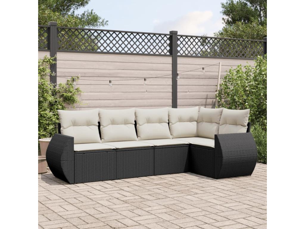 5-piece garden furniture set with cushions, black resin wicker, 57776EUNA