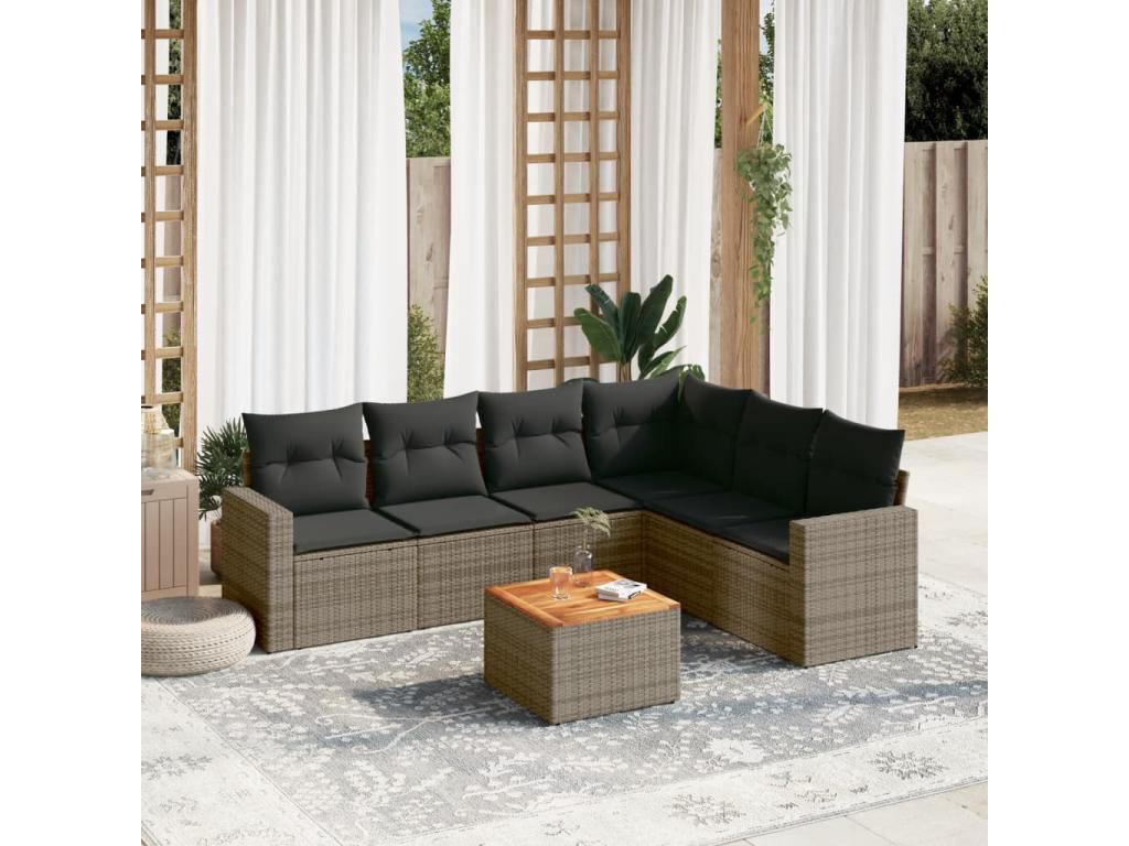 Garden furniture set with cushions, 7 pieces, grey woven resin, 55842SSVH