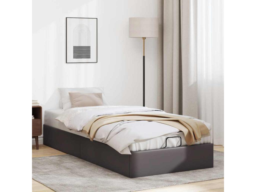 Ottoman bed frame without mattress, grey, 80x200 cm, faux leather, 10479SVDP