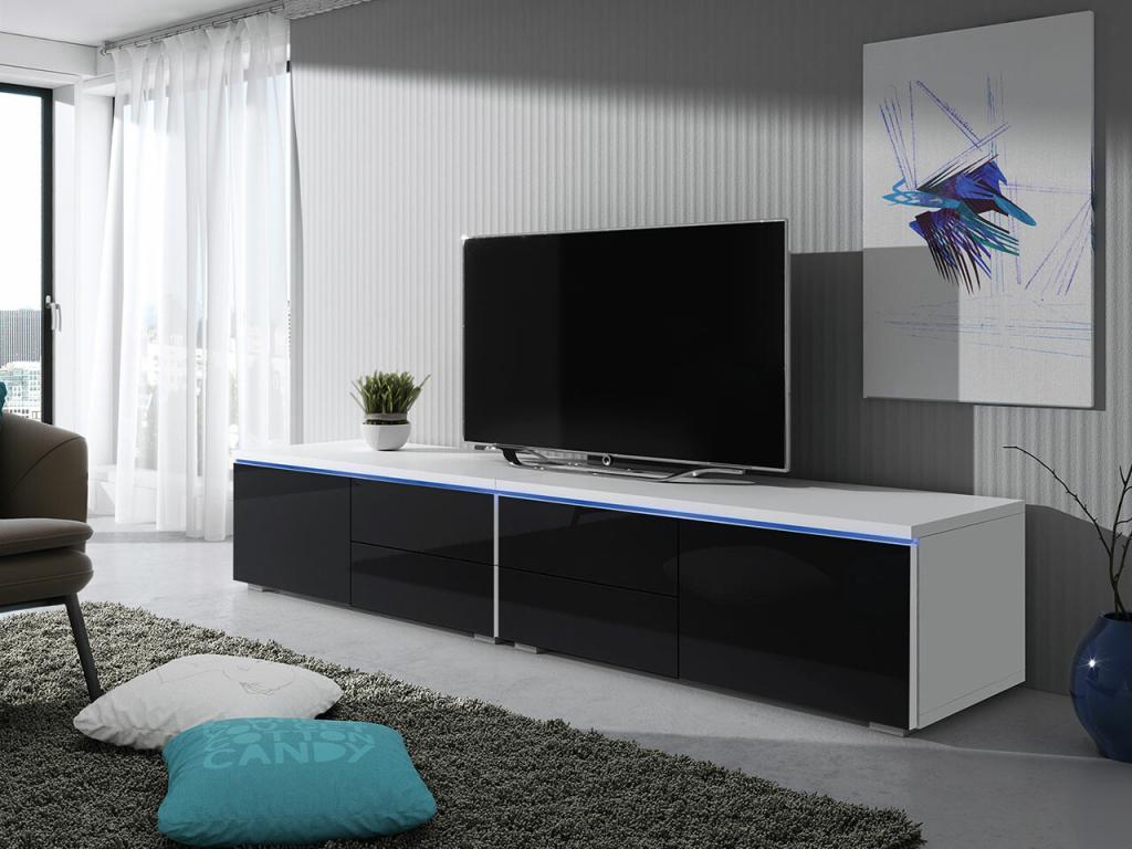 Calmetop 129 TV Stand, White - Glossy Black, 2 Doors, 200x35x45cm, 43411LIAD