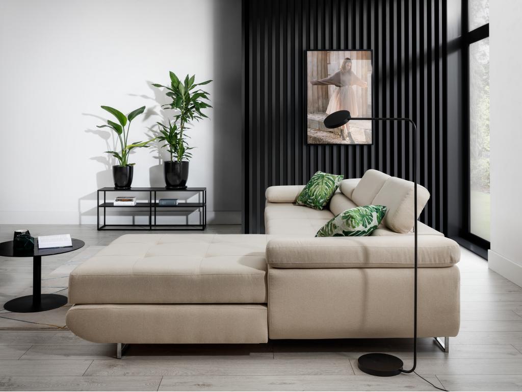 Calmetop 280cm 54184OIQN Right-Hand Corner Sofa Bed in Grey Faux Leather with Storage