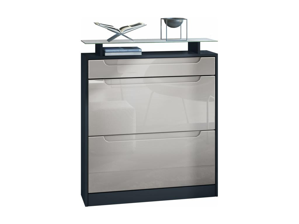 High Gloss Matte Black and Sand Grey Shoe Cabinet 89x104x23 cm 21857XMTR