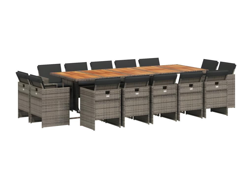 15-piece garden dining set with grey resin wicker cushions 93988IPDS