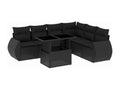 7-piece garden furniture set with cushions, black woven resin, 48081UPQW