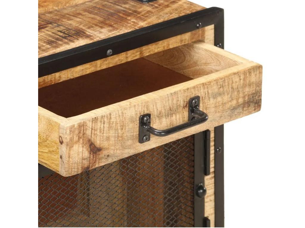 Nidchicshop 97159CWCO bedside table in light solid mango wood and black metal