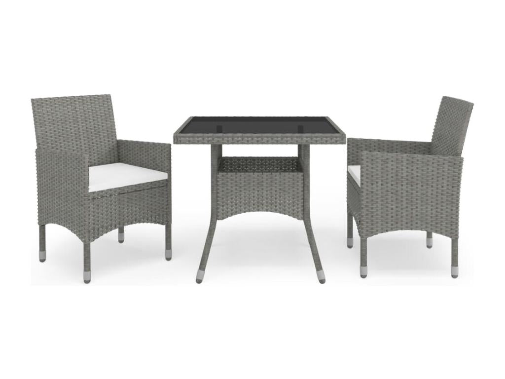 3-Piece Garden Dining Set, Grey Wicker and Glass 34682YWZY