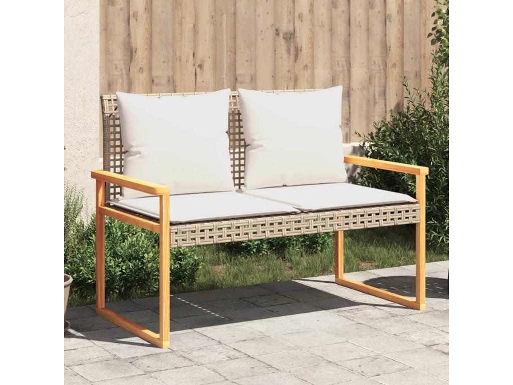 Calmetop beige woven resin garden bench with cushion 61599PRNG