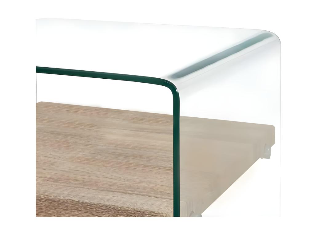 Square coffee table in clear glass and light oak. Rectangular coffee table in clear glass and light oak. Calmetop 12689WCOC