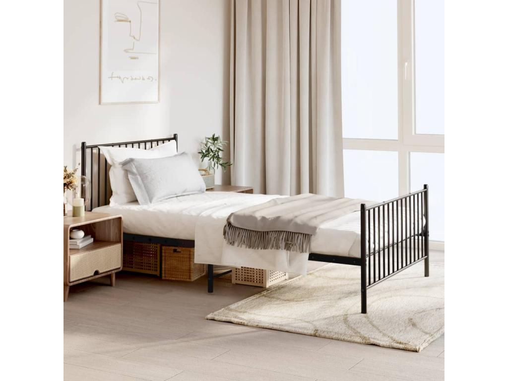 Metal bed frame with headboard and footboard, black, 107x203 cm, 97559ZBBI