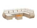 9-piece garden furniture set with cushions, beige woven resin, 16576AAEP