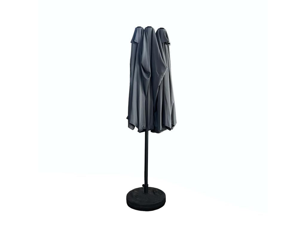 Nidchicshop double garden parasol in dark grey. Weight 12.3 kg. Dimensions: L460 x W270 x H245 cm. 94788CNHA