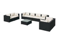 9-piece garden furniture set with cushions, black wicker resin, 36350YJWG