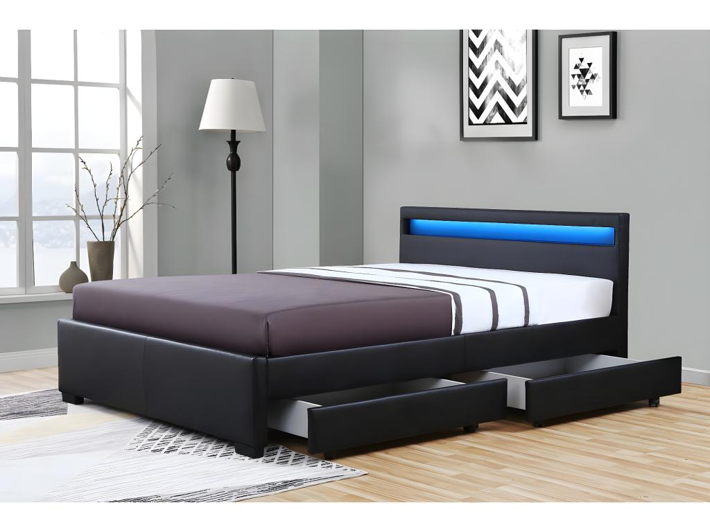 Nidchicshop LED Bed with 4 Drawers - 140x190 cm - Black 24100FIPF