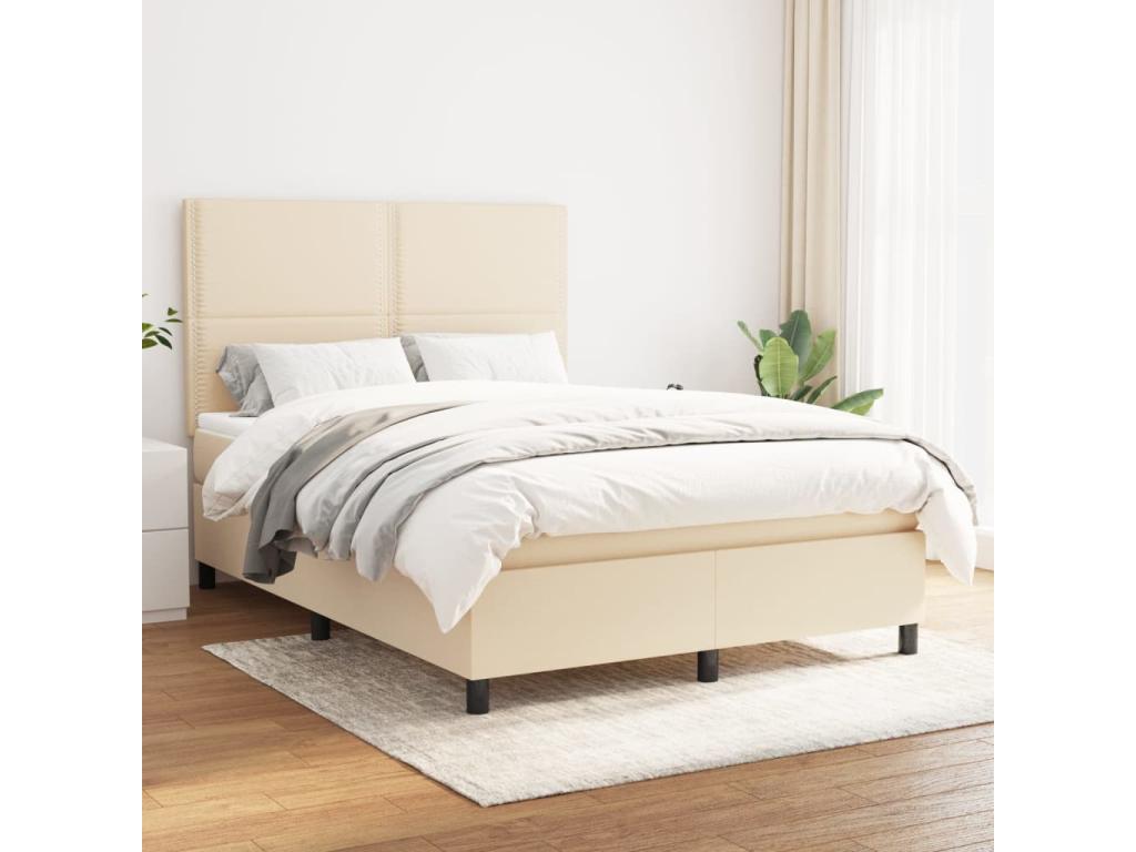 Upholstered bed base with mattress, Cream, 140x200 cm, Fabric 58952GAWK