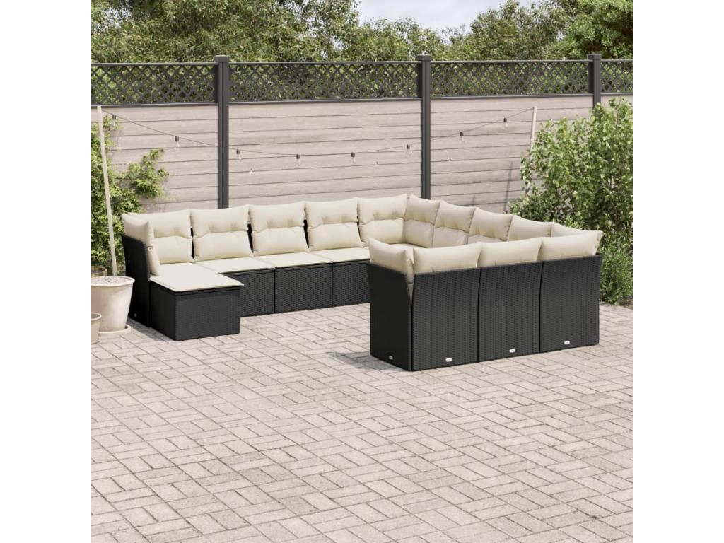 12-piece garden furniture set with cushions, black resin wicker, 93909FTTA