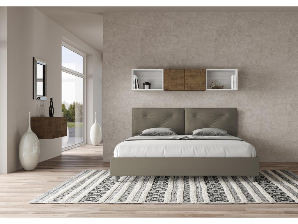 Nidchicshop Large bed with upholstered slatted base, 200x200 cm, cappuccino faux leather, Nidchicshop Large 89299EVVE