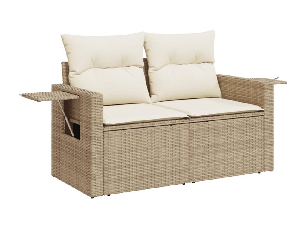 9-piece garden furniture set with cushions, beige woven resin, 28065OEMD