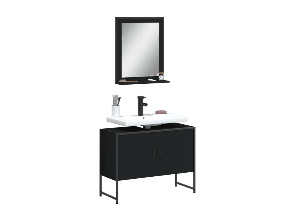 2-piece bathroom cabinet set, black engineered wood finish, 45117SOVL