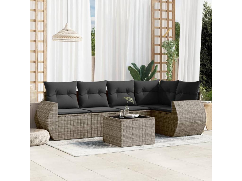 6-piece garden furniture set with grey resin wicker cushions 79548FVGS