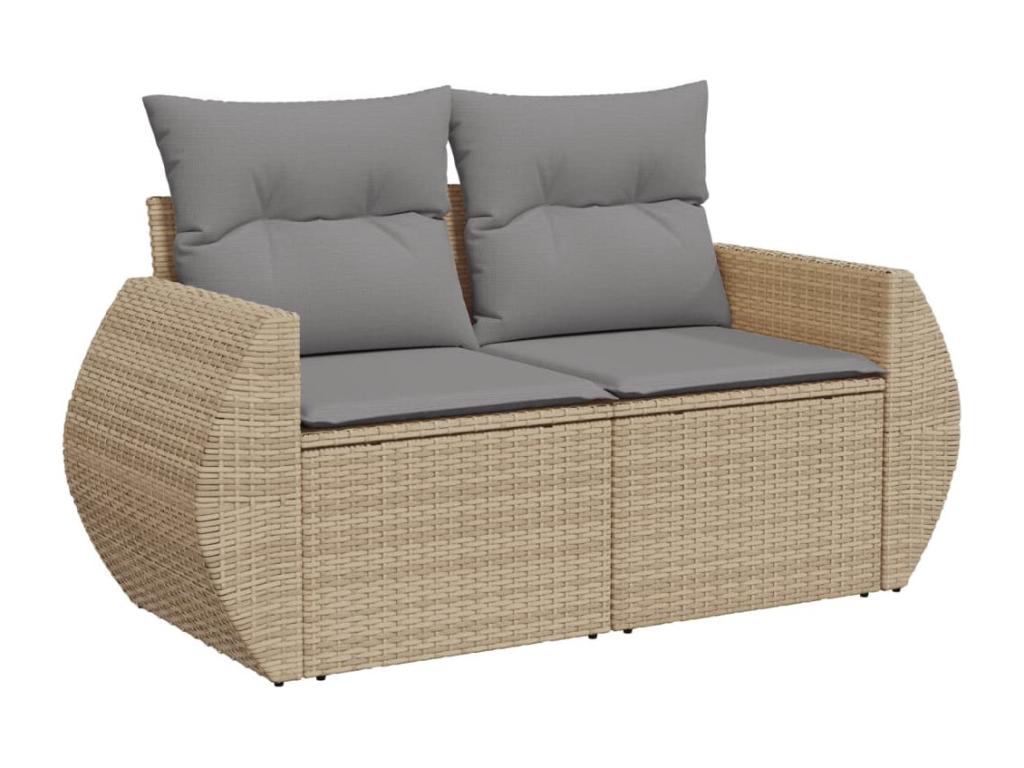 5-piece garden furniture set with cushions, beige woven resin, 29636XHAS