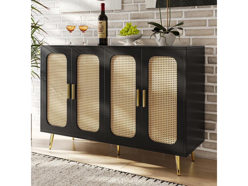 Handmade rattan sideboard, freestanding wooden cabinet for kitchen/living room, black, 41862YAKQ