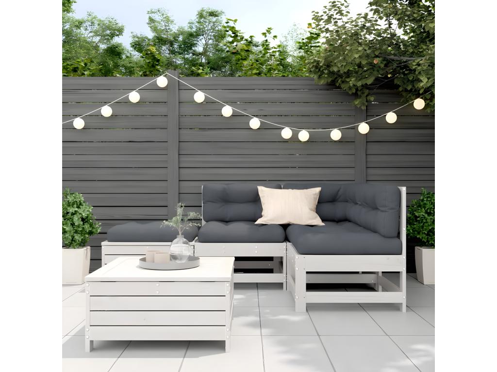 5-piece garden furniture set with cushions, white, solid pine wood, 50921IZLT