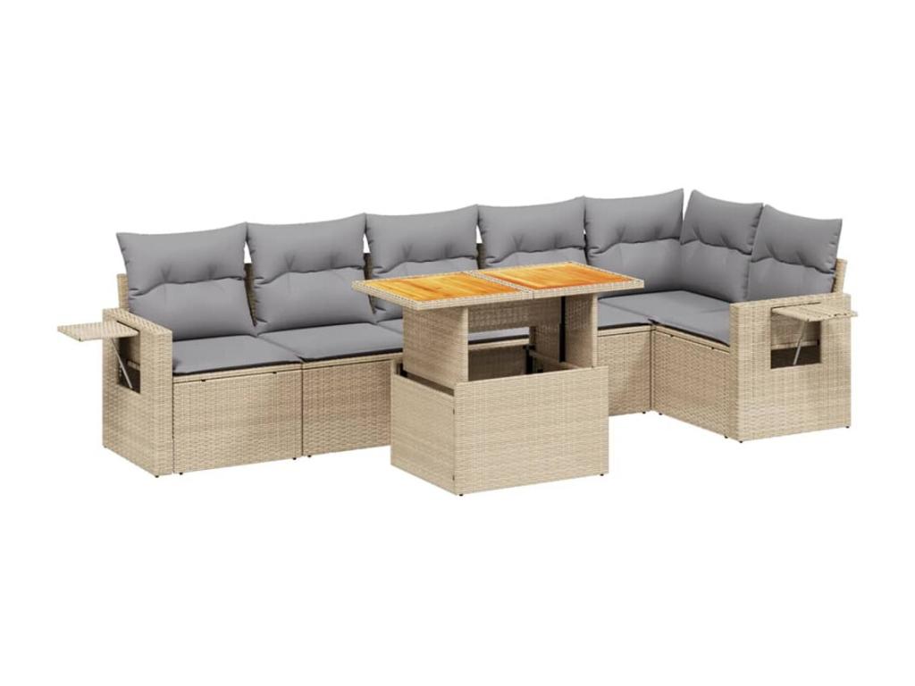 7-piece garden furniture set with cushions, beige woven resin, 16305GJSE