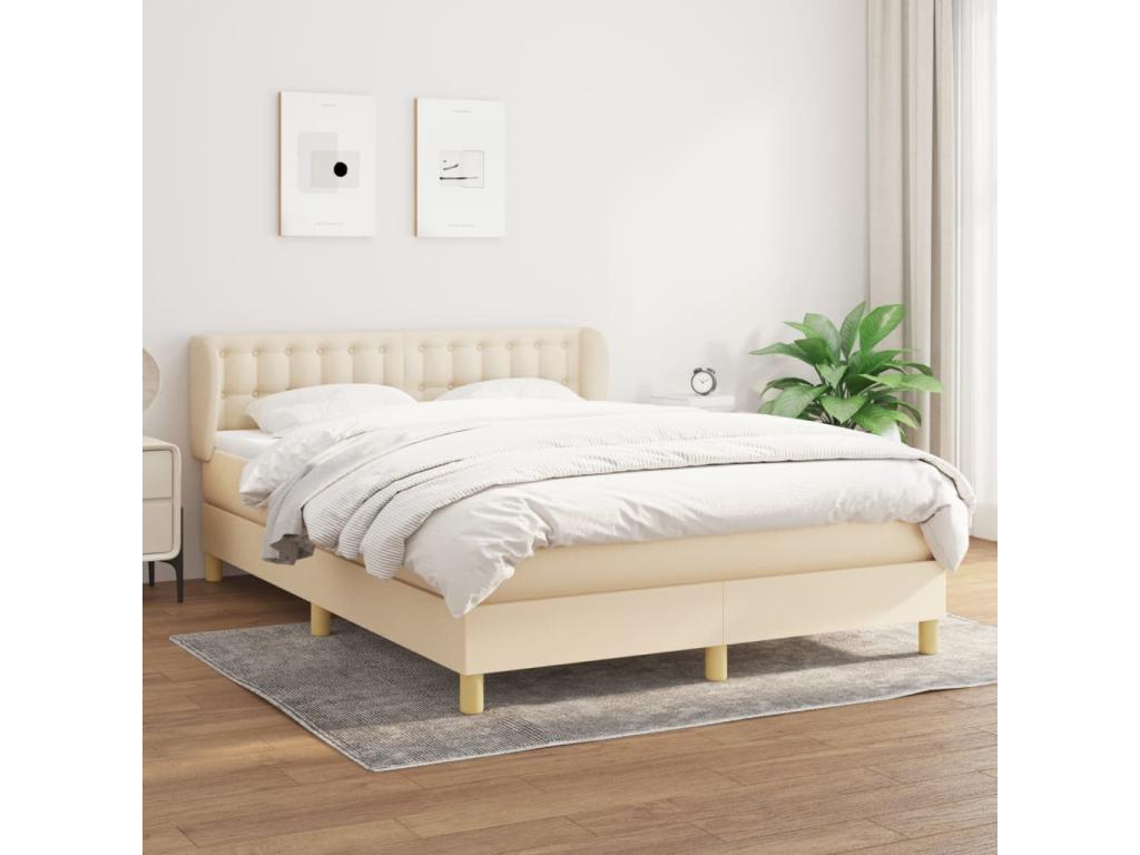 Upholstered bed base with mattress, Cream, 140x190 cm, Fabric, 36745IKFA
