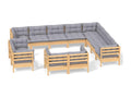 12-piece garden furniture set with grey cushions, solid pine wood, 27862FHIC