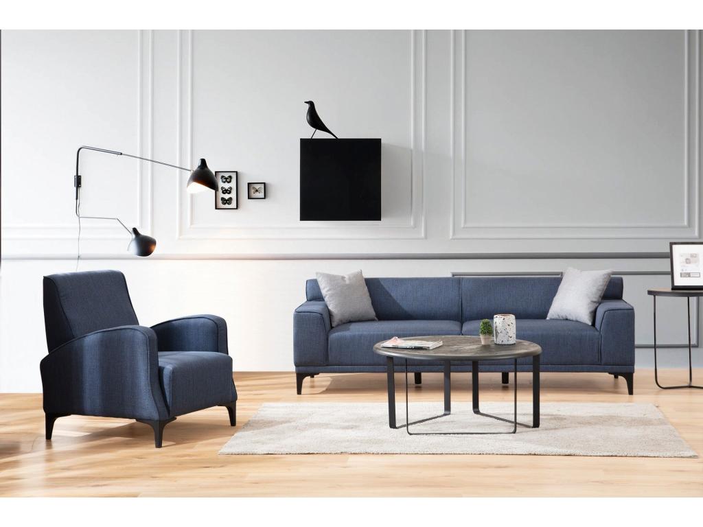 3-seater sofa with 2 cushions Nidchicshop Blue Fabric 96435SXLM