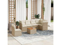 7-piece garden furniture set with cushions, beige woven resin, 16490UHIB