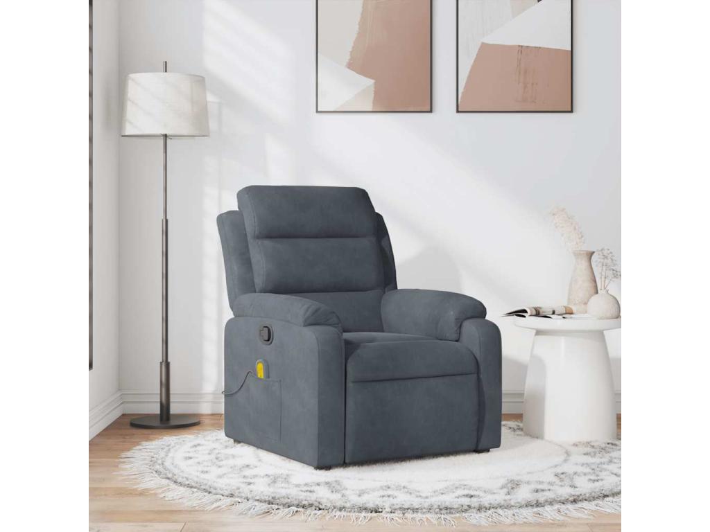 Dark grey velvet reclining massage chair 41984WRJO