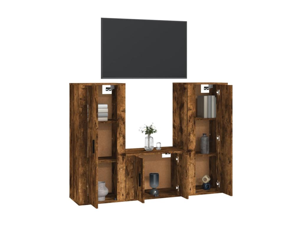 3-piece TV stand set, Smoked Oak Engineered Wood 89382OCCY