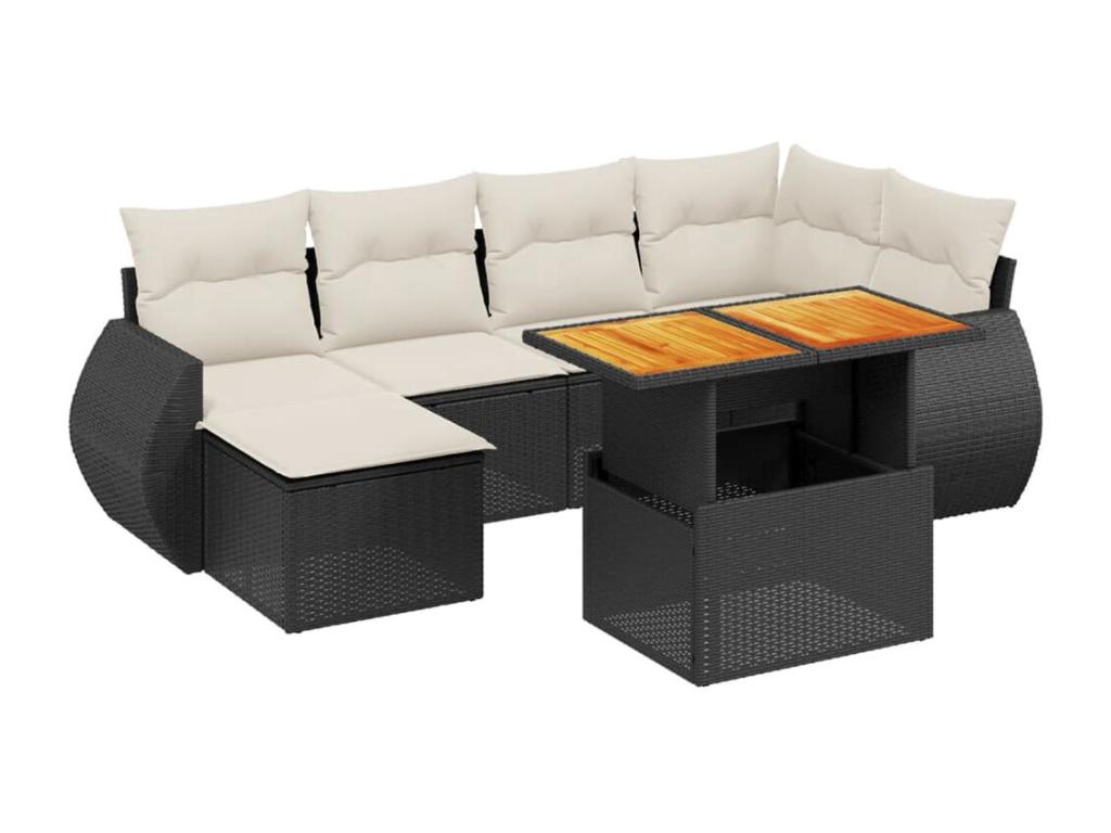 6-piece garden furniture set with cushions, black resin wicker 03746XLCU