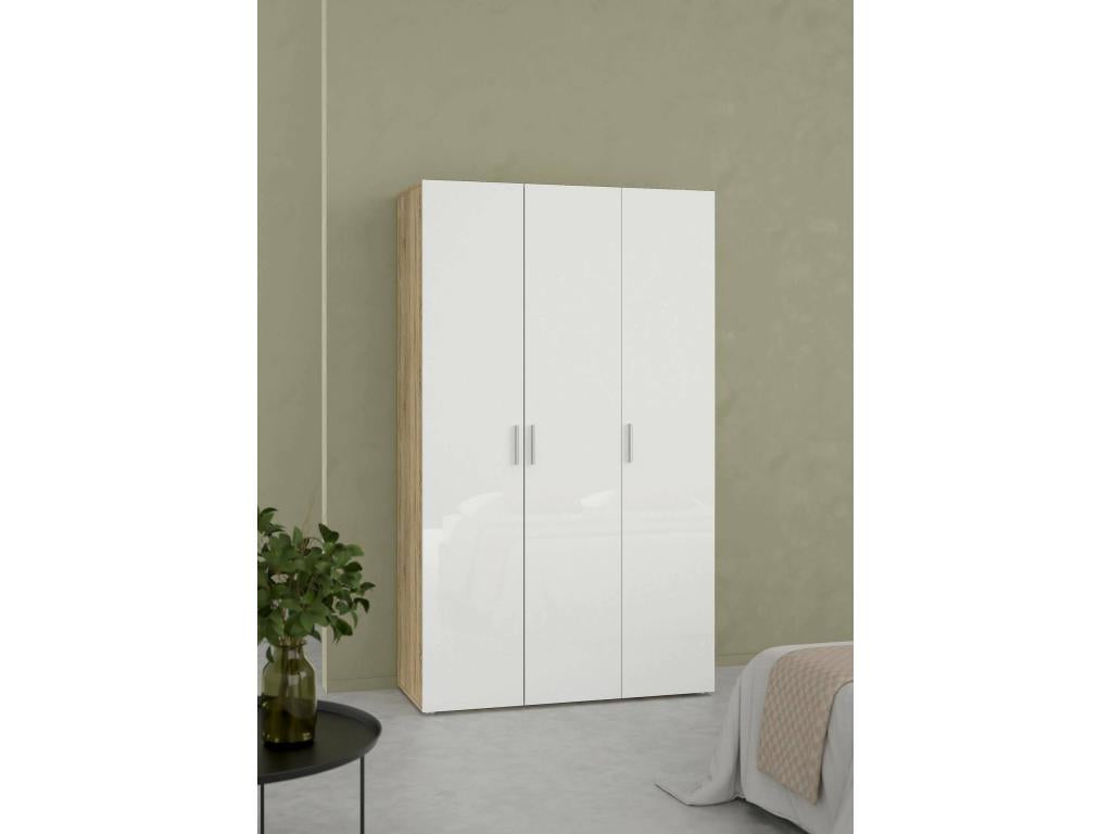 Nidchicshop 3-Door Wardrobe, Bedroom Furniture, Walk-in Closet, Clothes Storage, 118x50x201 cm, Oak and White, 67634YKTW