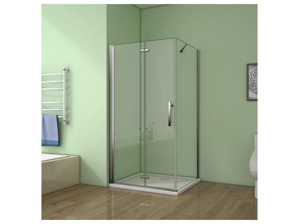 Pivoting and folding shower enclosure 110x80x185cm in 6mm anti-limescale glass, shower door, side panel with fixed corner bar 15858AFHP